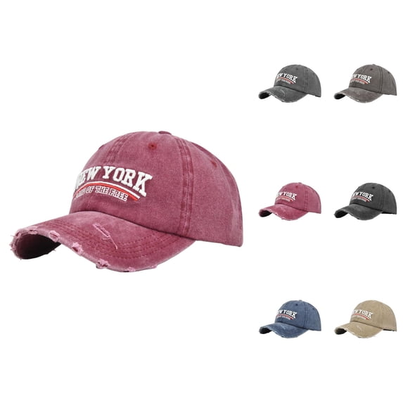 New York Baseball Cap for Men Women Ripped Washed Distressed Letter Embroidery Dad Hat