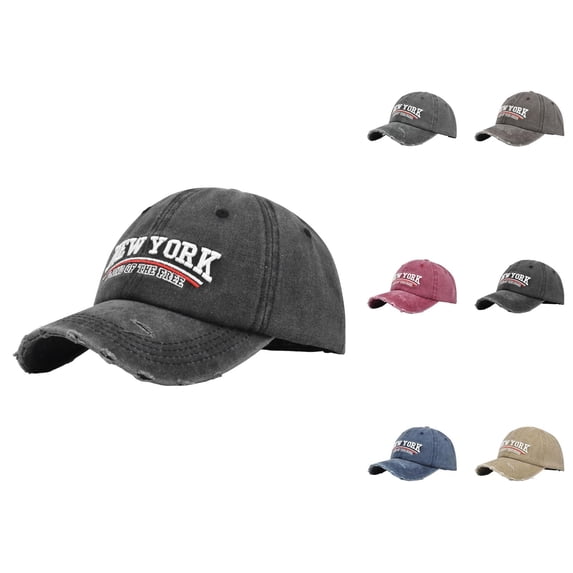 New York Baseball Cap for Men Women Ripped Washed Distressed Letter Embroidery Dad Hat