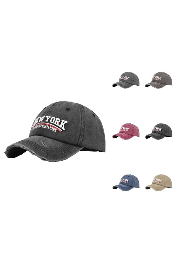 New York Baseball Cap for Men Women Ripped Washed Distressed Letter Embroidery Dad Hat