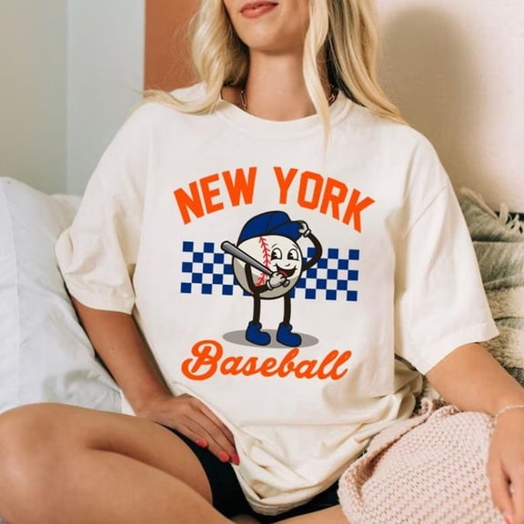 New York Baseball Mascot Smiling Comfort Color Orange And Blue Vintage Style Tshirt, New York Baseball Gameday Retro Shirt, NYC Sports Tee