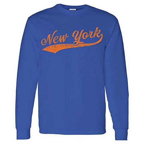 New York Baseball Script - Hometown Pride, Pitcher Long Sleeve T Shirt - Medium - Royal