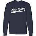 thumbnail image 1 of New York Baseball Script - Hometown Pride, Pitcher Long Sleeve T Shirt - Small - Navy, 1 of 6