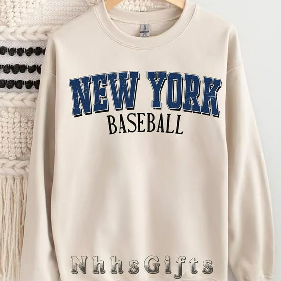 New York Baseball Sweatshirt, Vintage Style New York Baseball Crewneck, New York Baseball Shirt,Sand Color,Size L