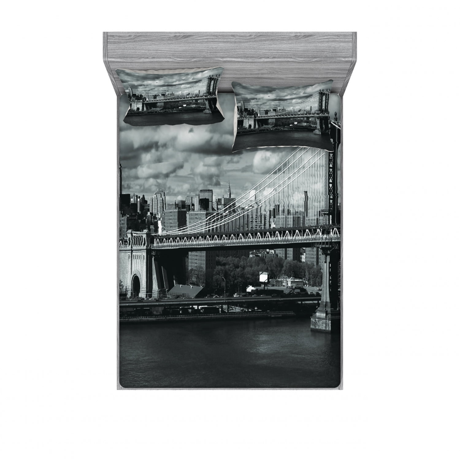 Full Size Black and White Microfiber Sheet Set with NYC Print