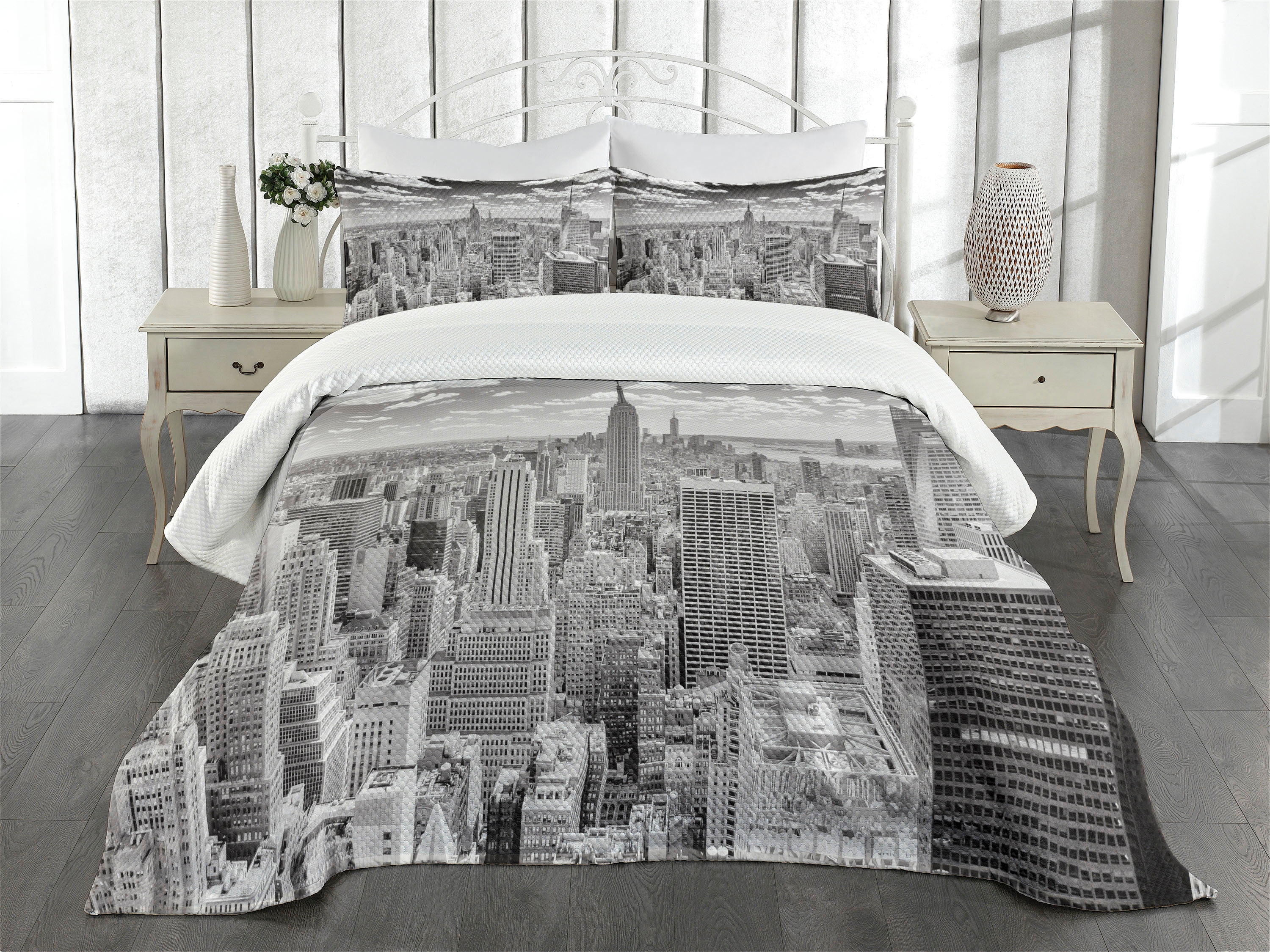 New York Bedspread Set Queen Size, NYC over Manhattan from Top of