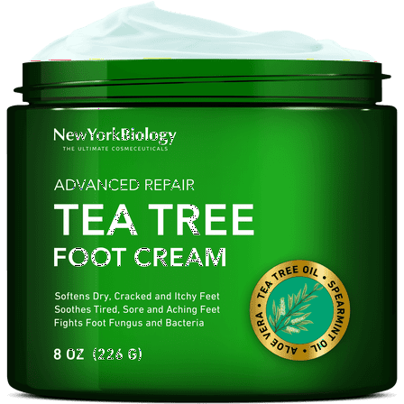 New York Biology Tea Tree Oil Foot Cream for Dry Cracked Heels and Itchy Skin, 8 oz