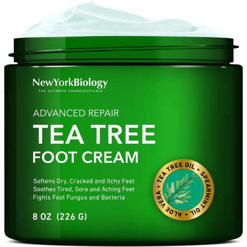 New York Biology Tea Tree Oil Foot Cream for Dry Cracked Feet, Athletes