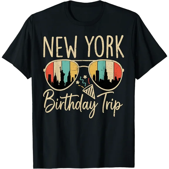 New York Birthday Trip Retro Skyline T-Shirt