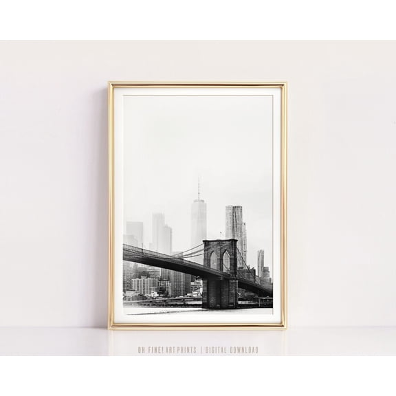 New York Black and Whiteable Art City NYC Skyline Brooklyn Bridge Wall, Stretched Canvas