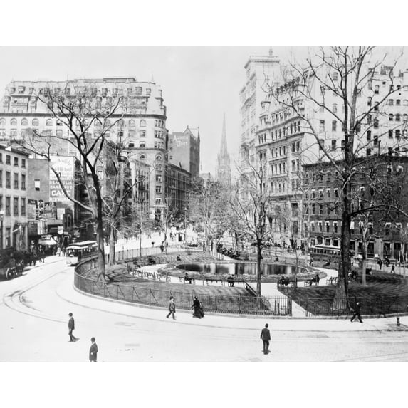New York Bowling Green. Nview Looking North Up Broadway From Bowling Green 1895. Poster Print by