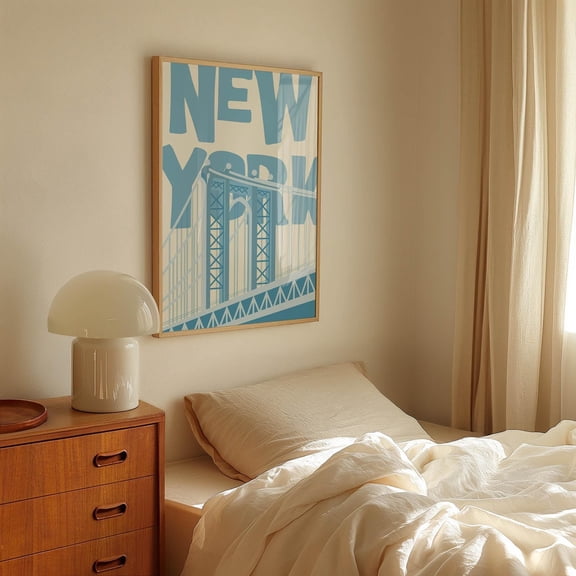 New York Bridge Art Minimalist Blue NYC City Poster Above Bed Decoration 44 Unframed Paper Print