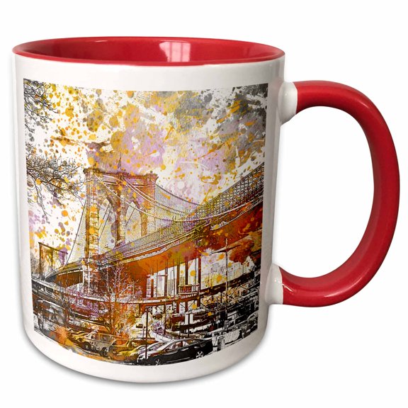 3drose, New York Brooklyn Bridge Illustration, 11oz Two-tone Red Mug