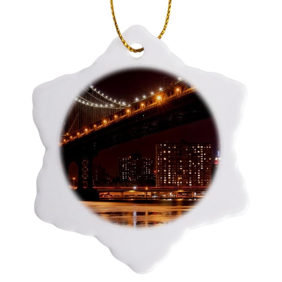 3drose, New York, Brooklyn, Manhattan Bridge - Us33 Pso0000 - Paul Souders, 3 inch Snowflake Porcelain Ornament