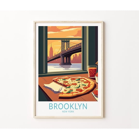New York Brooklyn Pizza Food Travel Wall Art Home Decor