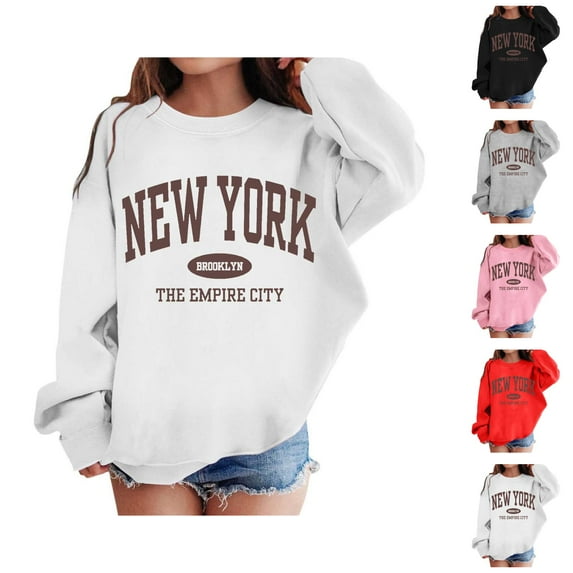 New York Brooklyn Sweatshirts for Girl Long Sleeve Crewneck Casual Cute Graphic Sweatshirt Pullover Tops