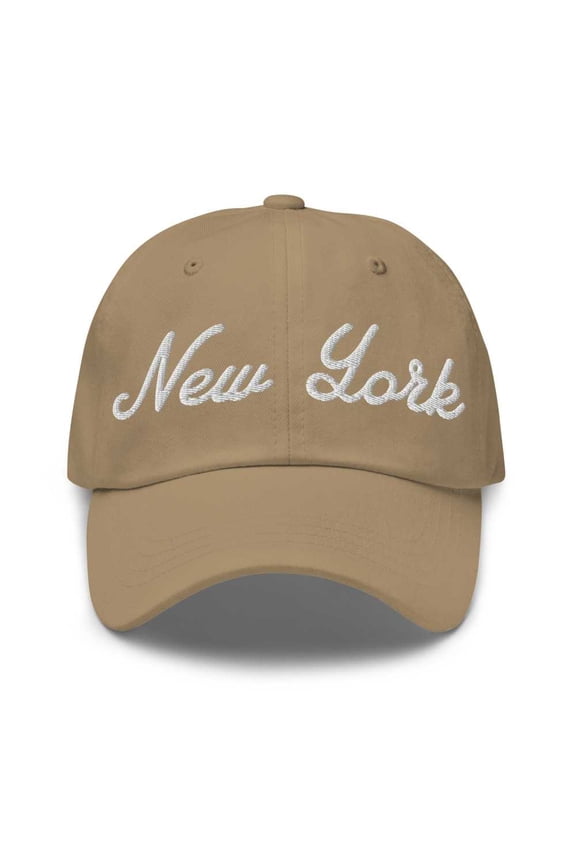 New York Cap New York Dad Hat Bold Script New York NY Hat Embroidered Souvenir Gift Khaki