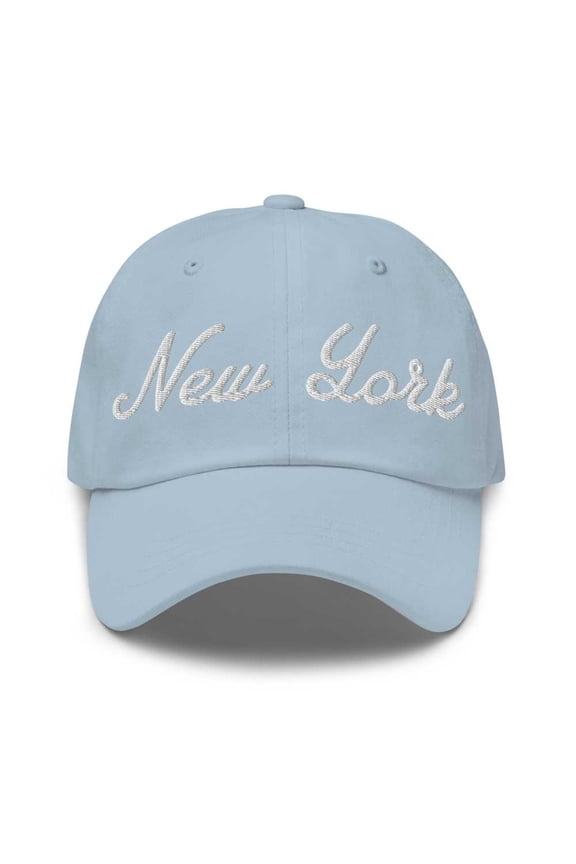 New York Cap New York Dad Hat Bold Script New York NY Hat Embroidered Souvenir Gift Light Blue