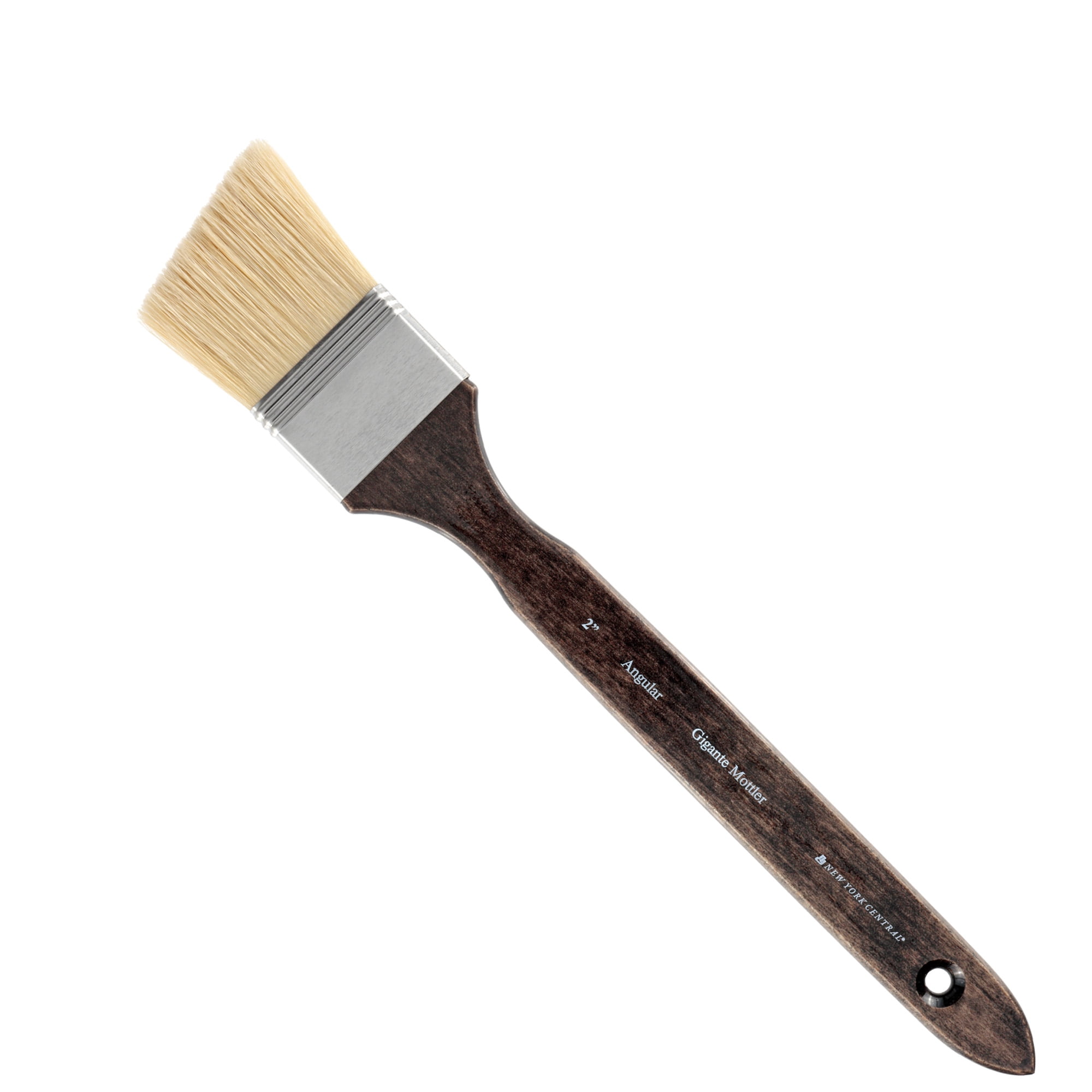 New York Central Gigante Natural Hog Bristle Large Scale Artist Paint Brush, 2" Anglular Mottler, Professional German Handmade Oil Painting Brush w/ Long Handle for Oil, Acrylic & Acryla Gouache