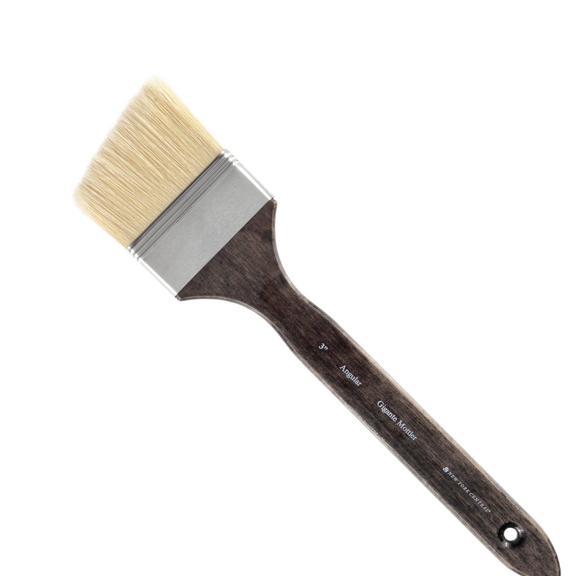 New York Central Gigante Natural Hog Bristle Large Scale Artist Paint Brush, 3" Anglular Mottler, Professional German Handmade Oil Painting Brush w/ Long Handle for Oil, Acrylic & Acryla Gouache