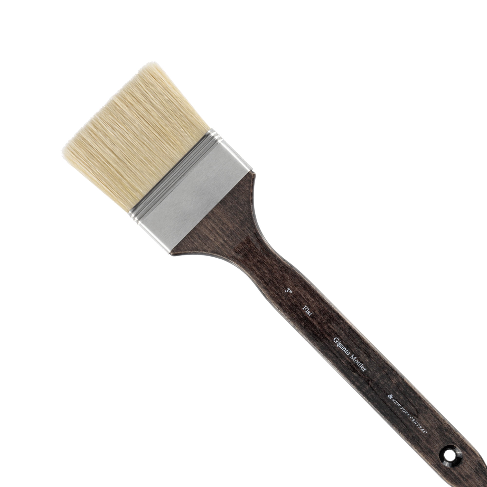 New York Central Gigante Natural Hog Bristle Large Scale Artist Paint Brush, 3" Flat Mottler, Professional German Handmade Oil Painting Brush w/ Long Handle for Oil, Acrylic & Acryla Gouache