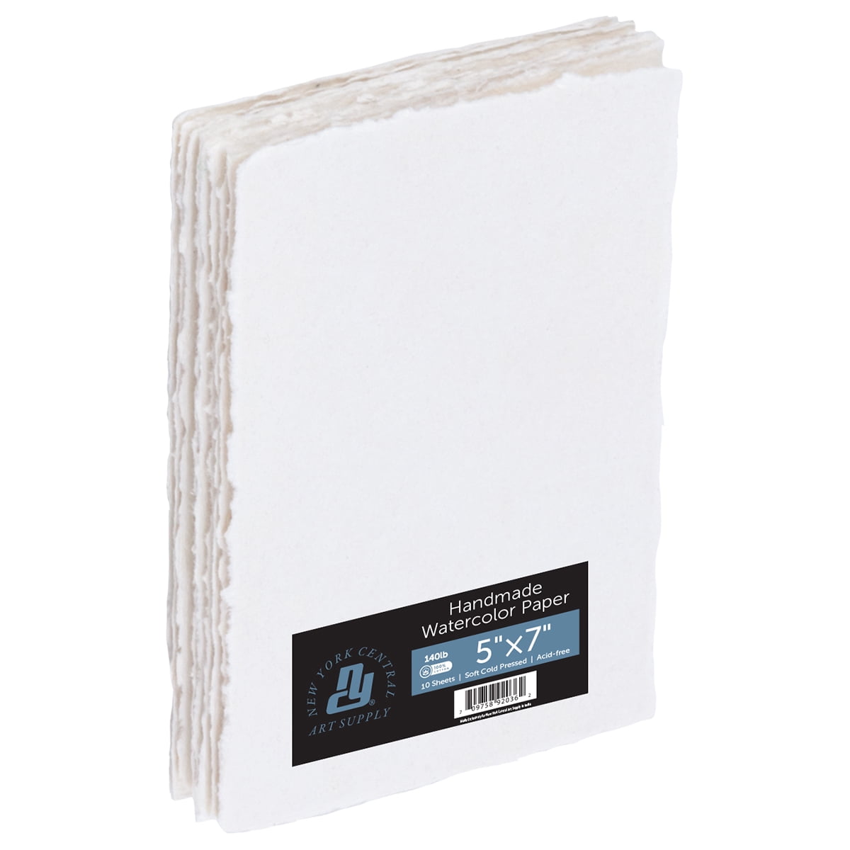 New York Central Handmade Watercolor Paper - 140lb, 5"x7" - 5 Packs of 10, 50 Total Sheets, Acid-Free 100% Cotton Rag, Cold Press, 4 Deckled Edges, Minimally Sized Mixed Media Paper