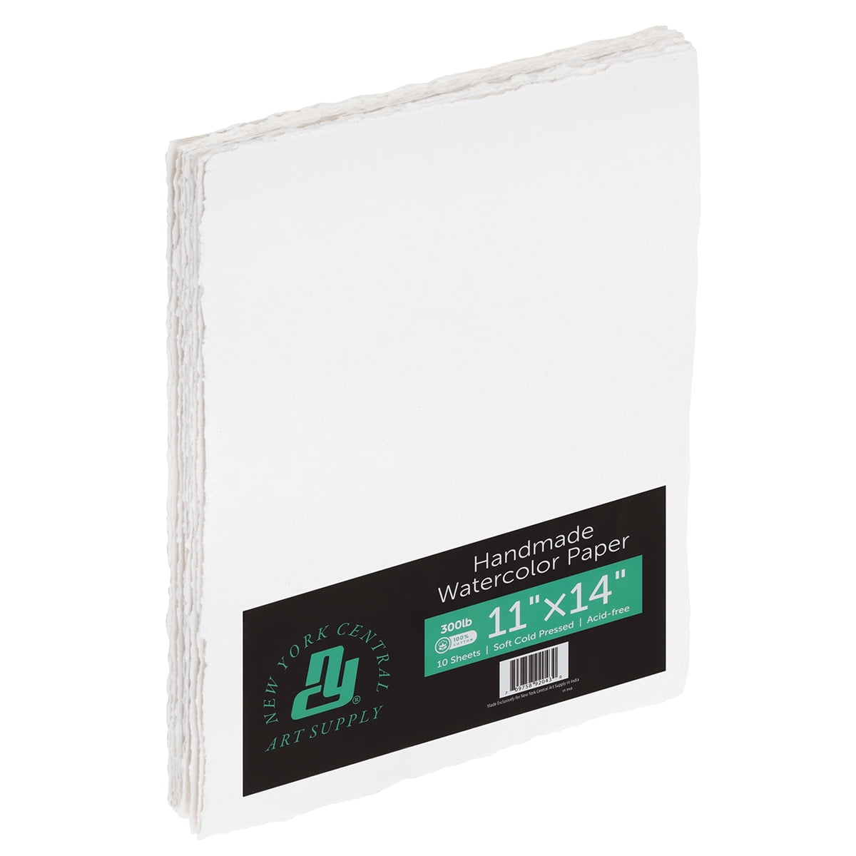 New York Central Handmade Watercolor Paper - 300lb, 11"X14" - 5 Packs of 5, 25 Total Sheets, Acid-Free 100% Cotton Rag, Cold Press, 4 Deckled Edges, Minimally Sized, Mixed Media Paper