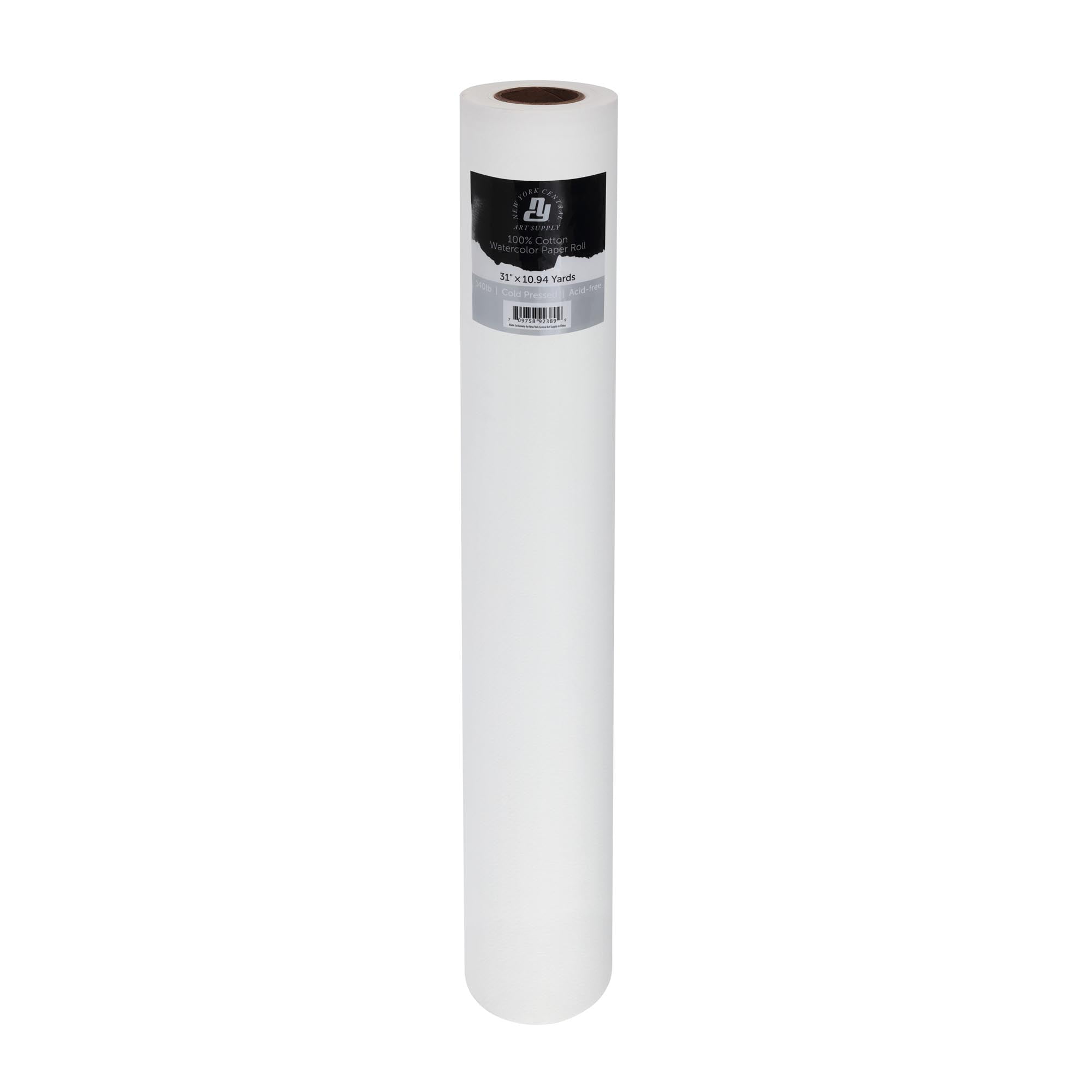 New York Central Large Watercolor Paper Roll for Artists - 140 lb Cold Press - 31" x 10.94 yd - 100% Cotton Bright White Acid-Free Archival Roll of Cold Pressed Watercolor Paper