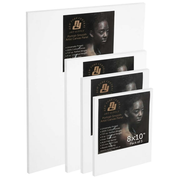 New York Central Portrait-Smooth Artist Canvas Panels- Assorted Popular Sizes Set of 12- Professional Quality 100% Cotton Canvas Panels for Painting- Ideal Painting Canvas Panels for Acrylics & Oils