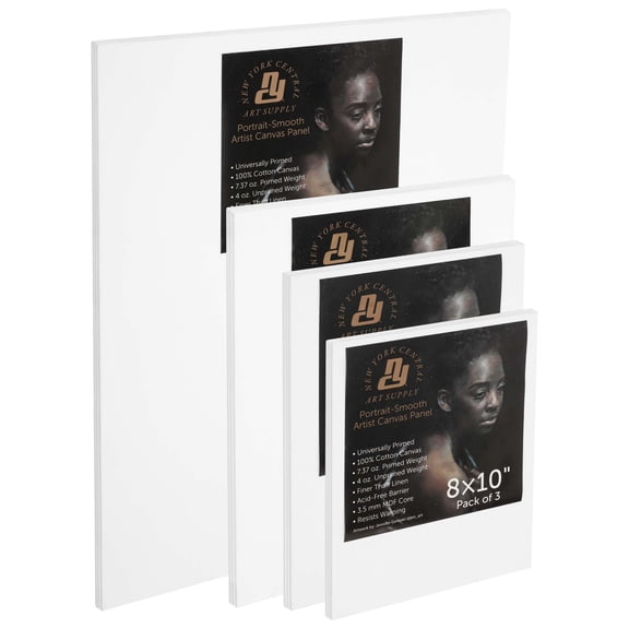 New York Central Portrait-Smooth Artist Canvas Panels- Assorted Popular Sizes Set of 12- Professional Quality 100% Cotton Canvas Panels for Painting- Ideal Painting Canvas Panels for Acrylics & Oils