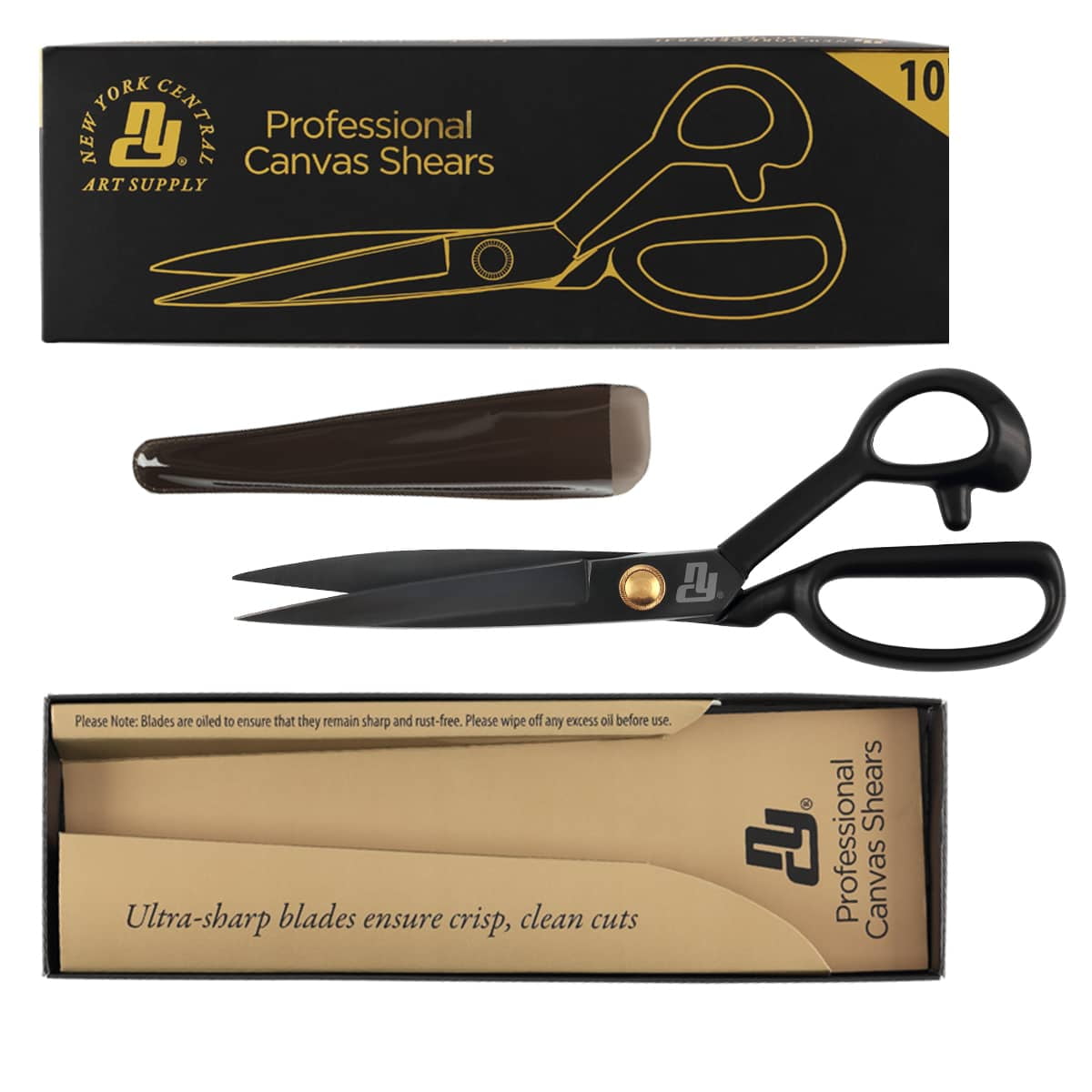 New York Central Professional Canvas Fabric Shears -10" Fabric Scissors, Ergonomic Right-Handed Sewing Scissors for Fabric Cutting, Rust-Free Stainless Steel Blade for Tailors, Artists, and Upholstery