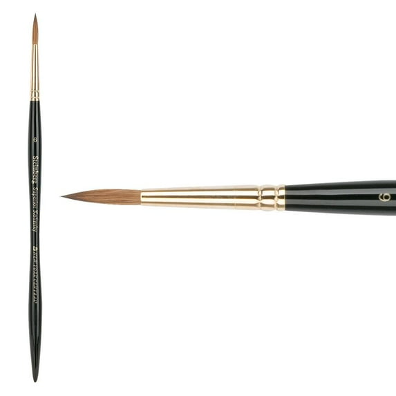 New York Central Steinberg Superior Kolinsky Watercolor Paintbrush - Professional Artist Watercolor Paintbrush Handmade in Germany, Split-Proof Point, 24kt Gold Plated Ferrules - [Round - 6]