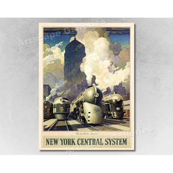 New York Central System 1940S Vintage Style Railroad Poster, Living Room And Gallery Wall Decor