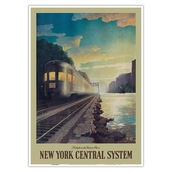 New York Central System- Hudson River- Diesel powered train - Vintage Railroad Travel Poster by Leslie Ragan - Master Art Print 10in x 14in