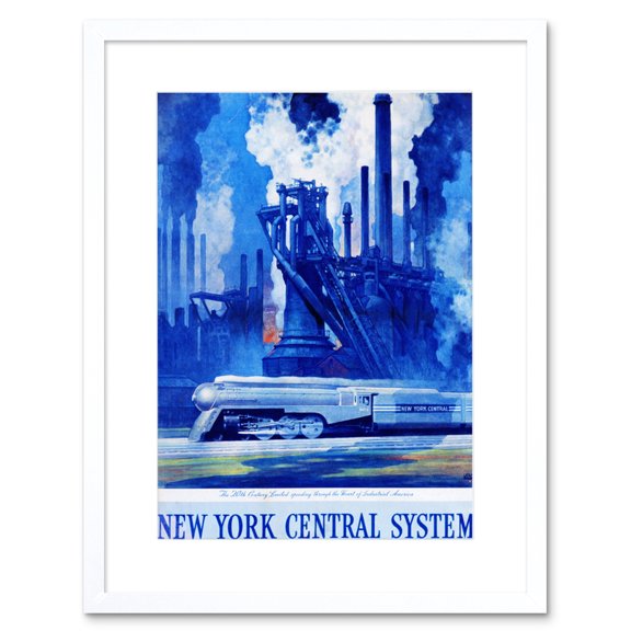 New York Central System Train Industrial Artwork Framed Wall Art Print 9X7 Inch