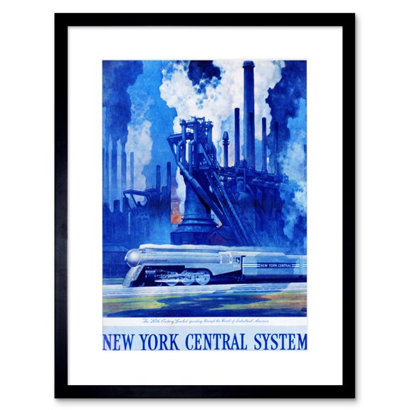 New York Central System Train Industrial Artwork Framed Wall Art Print 9X7 Inch