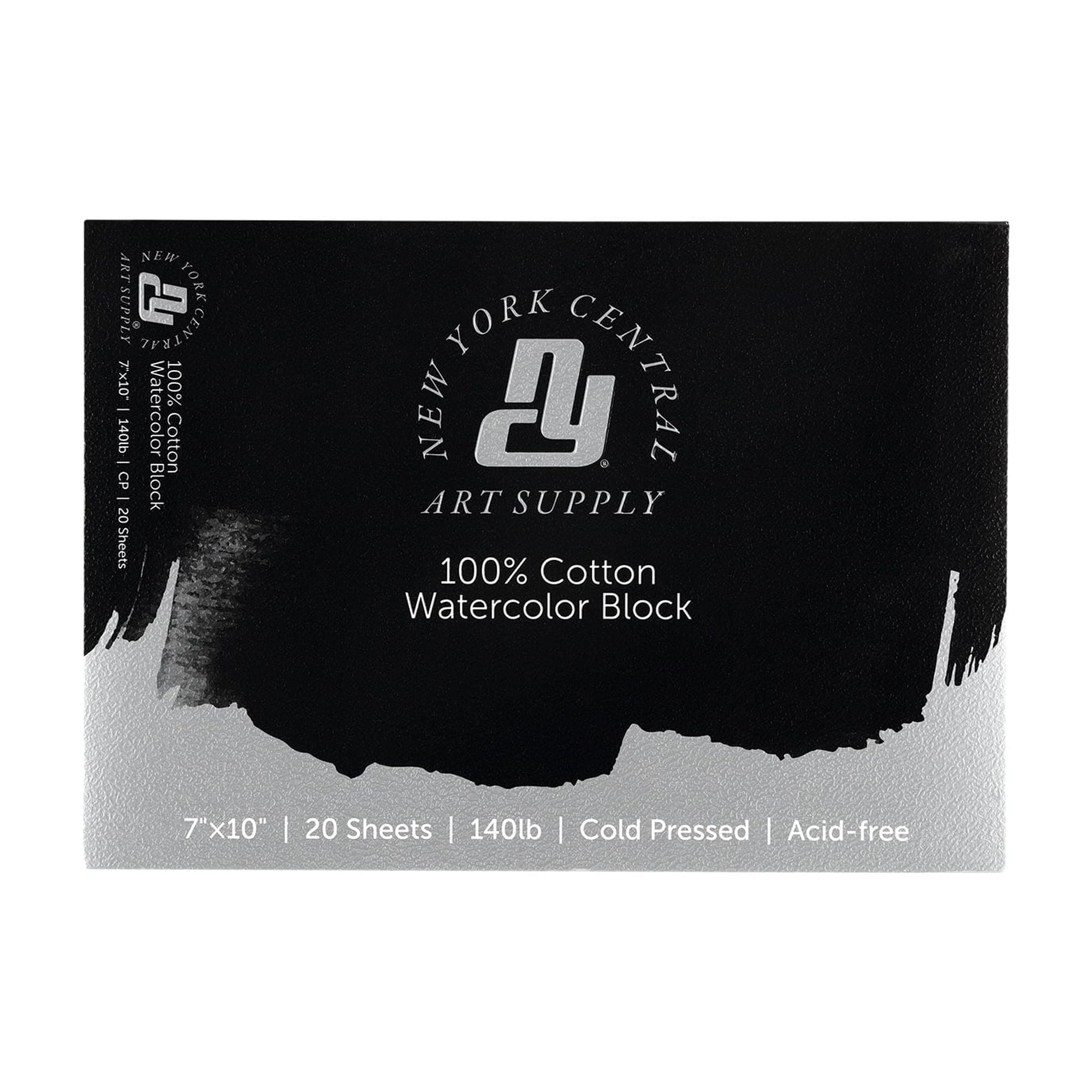 New York Central Watercolor Block, 140lb/300gsm Cold Press 7x10", 20 Sheets, Archival Watercolor Paper for Artists, Students, Gelatin Sized, Durable Water Color Paper, Suitable for Wet and Dry Media