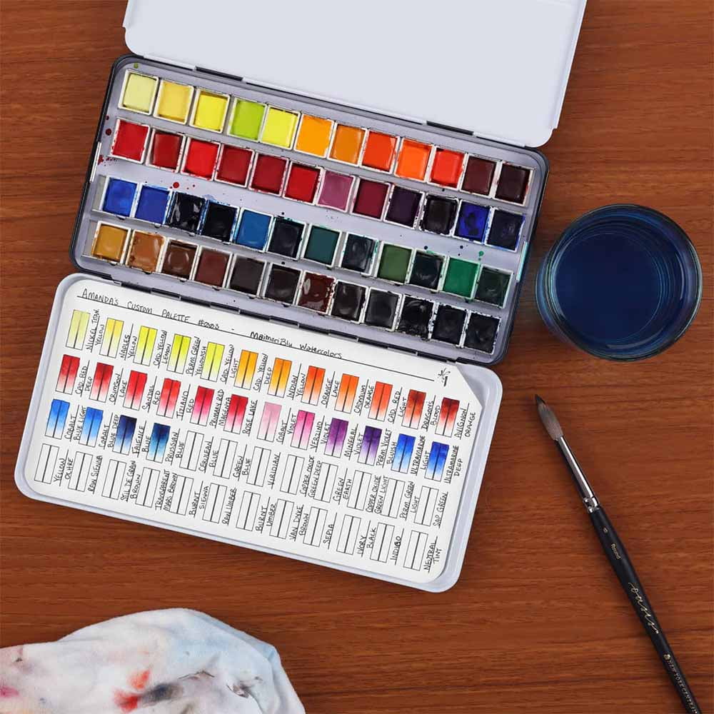 New York Central Watercolor Palette - 48 Empty Half Pans Boxes and Palette with 5 Watercolor Swatch Cards