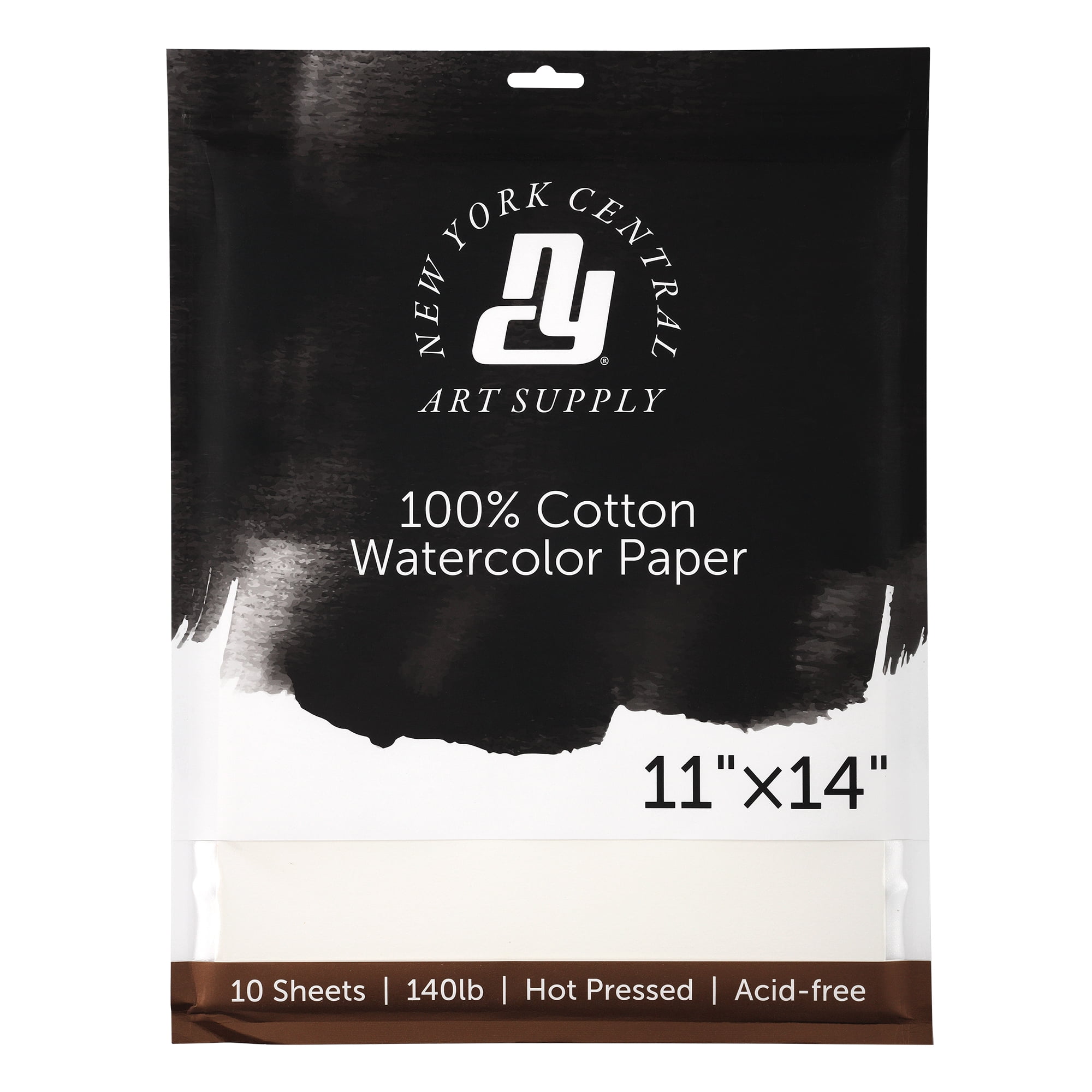New York Central Watercolor Paper Sheets, 11x14 Inch, 140lb Hot Press, Pack of 50 - Professional Grade, Acid-Free, Archival - For Wet and Dry Media