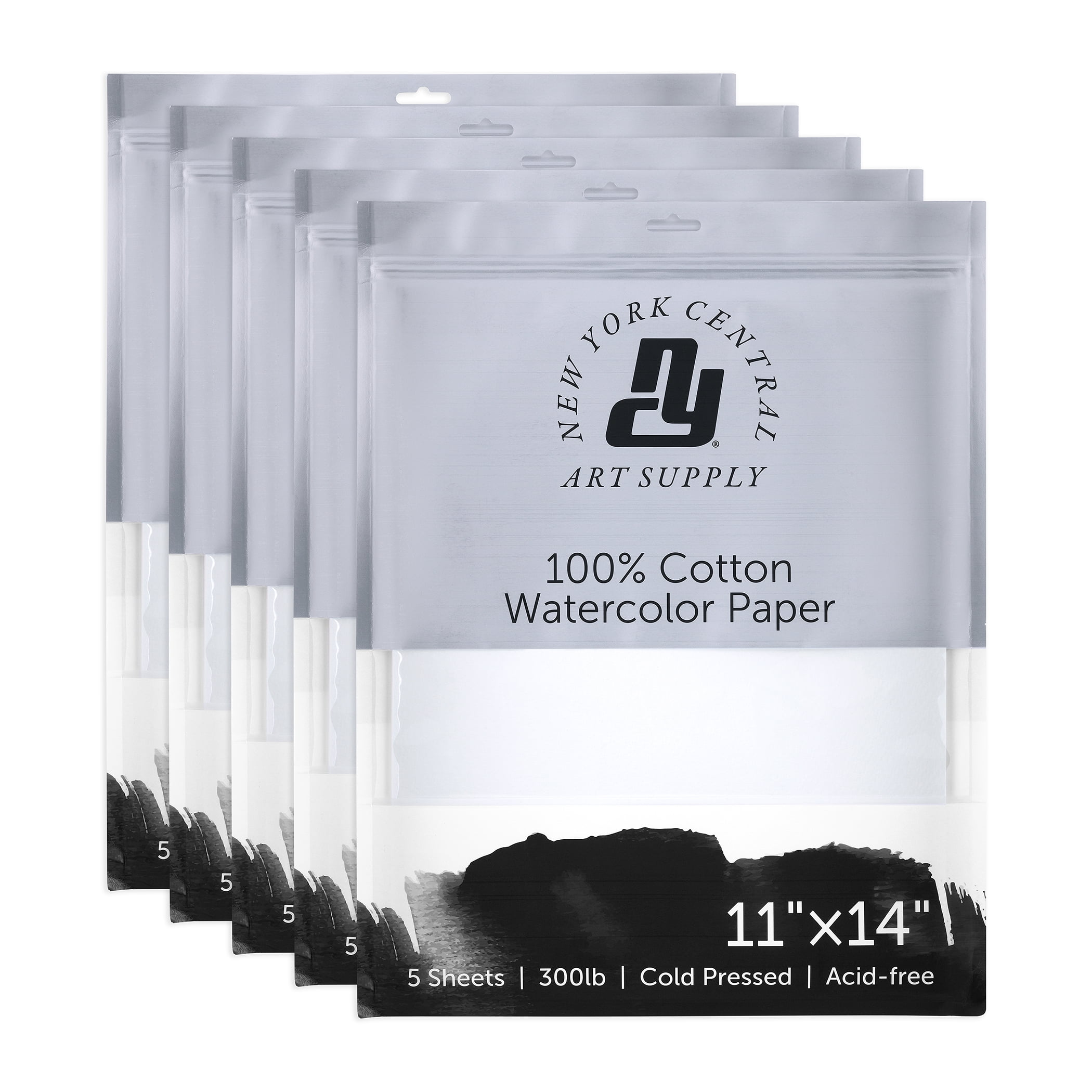 New York Central Watercolor Paper - 11x14" - 25 Sheets - 300 lb. Cold Press - 100% Cotton, Acid-Free, Archival Quality, Bright White Watercolor Paper Pad for Wet & Dry Media