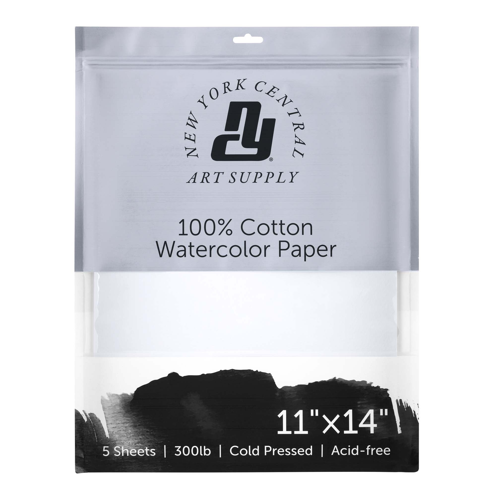 New York Central Watercolor Paper - 11x14" - 1 Pack of 5 Sheets - 300 lb. Cold Press - 100% Cotton, Acid-Free, Archival Quality, Bright White Watercolor Paper Pad for Wet & Dry Media
