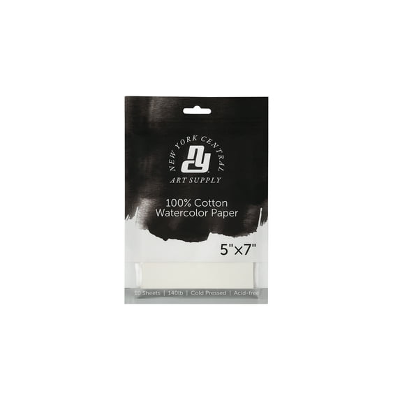 New York Central Watercolor Paper Sheets, 5x7 Inch, 140lb Cold Press, Pack of 10 - Professional Grade, Acid-Free, Archival - For Wet and Dry Media