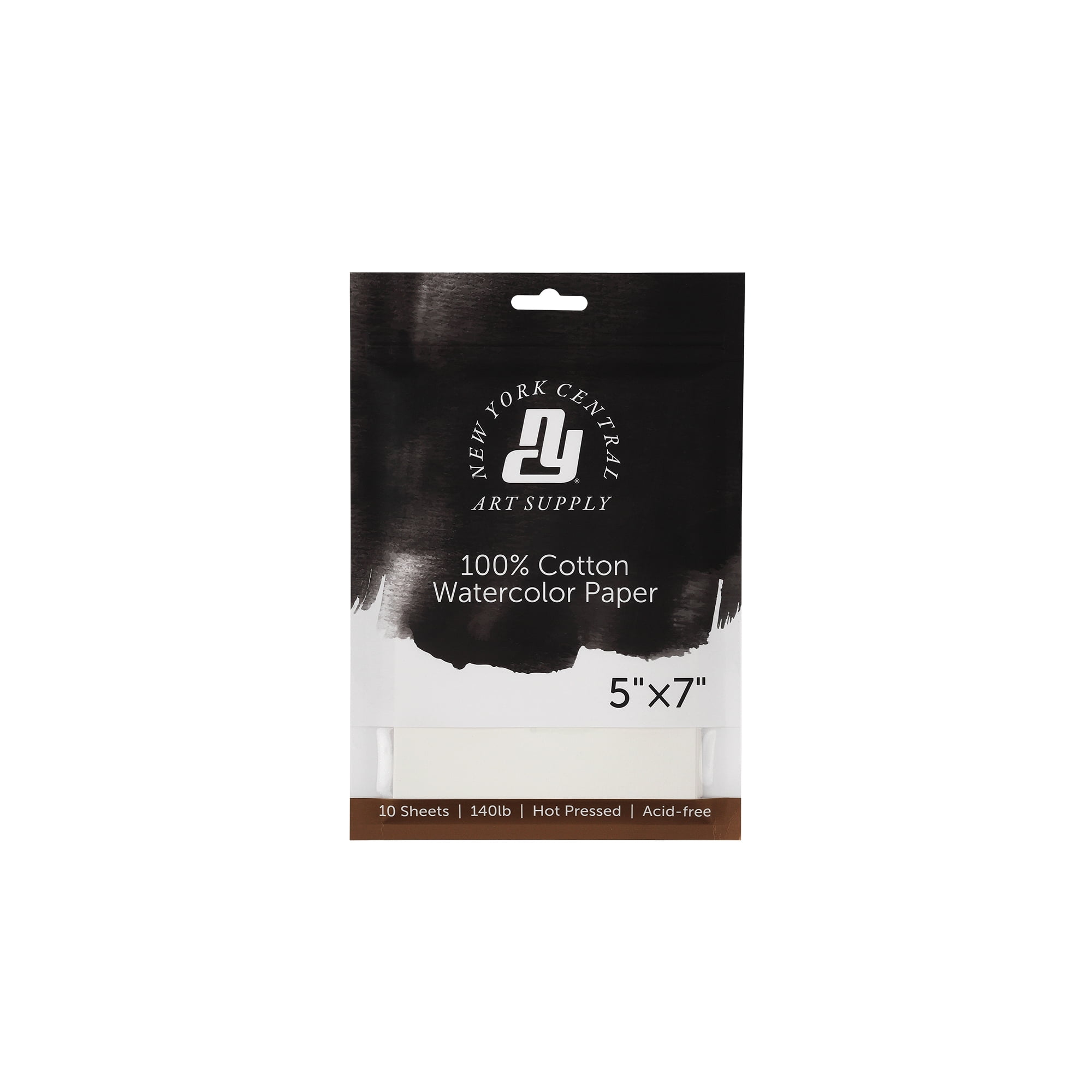 New York Central Watercolor Paper Sheets, 5x7 Inch, 140lb Hot Press, Pack of 50 - Professional Grade, Acid-Free, Archival - For Wet and Dry Media
