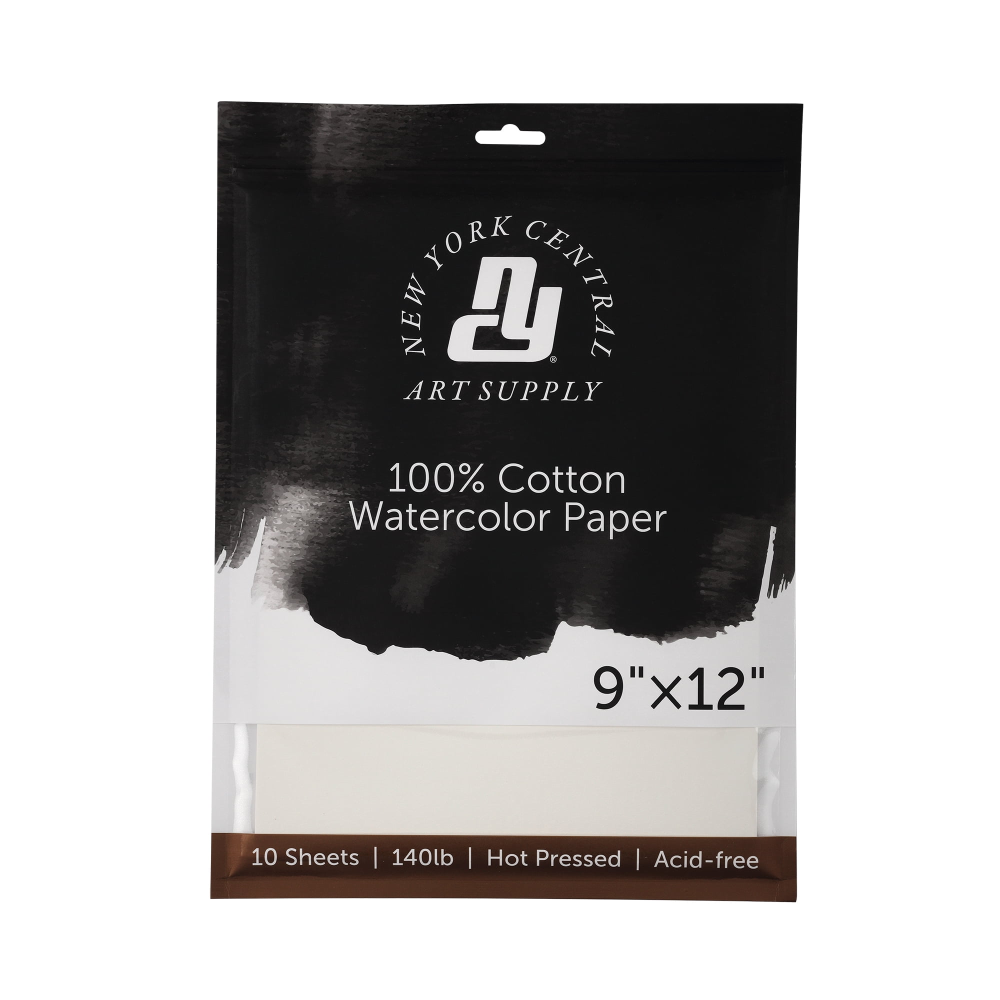 New York Central Watercolor Paper Sheets, 9x12 Inch, 140lb Hot Press, Pack of 50 - Professional Grade, Acid-Free, Archival - For Wet and Dry Media