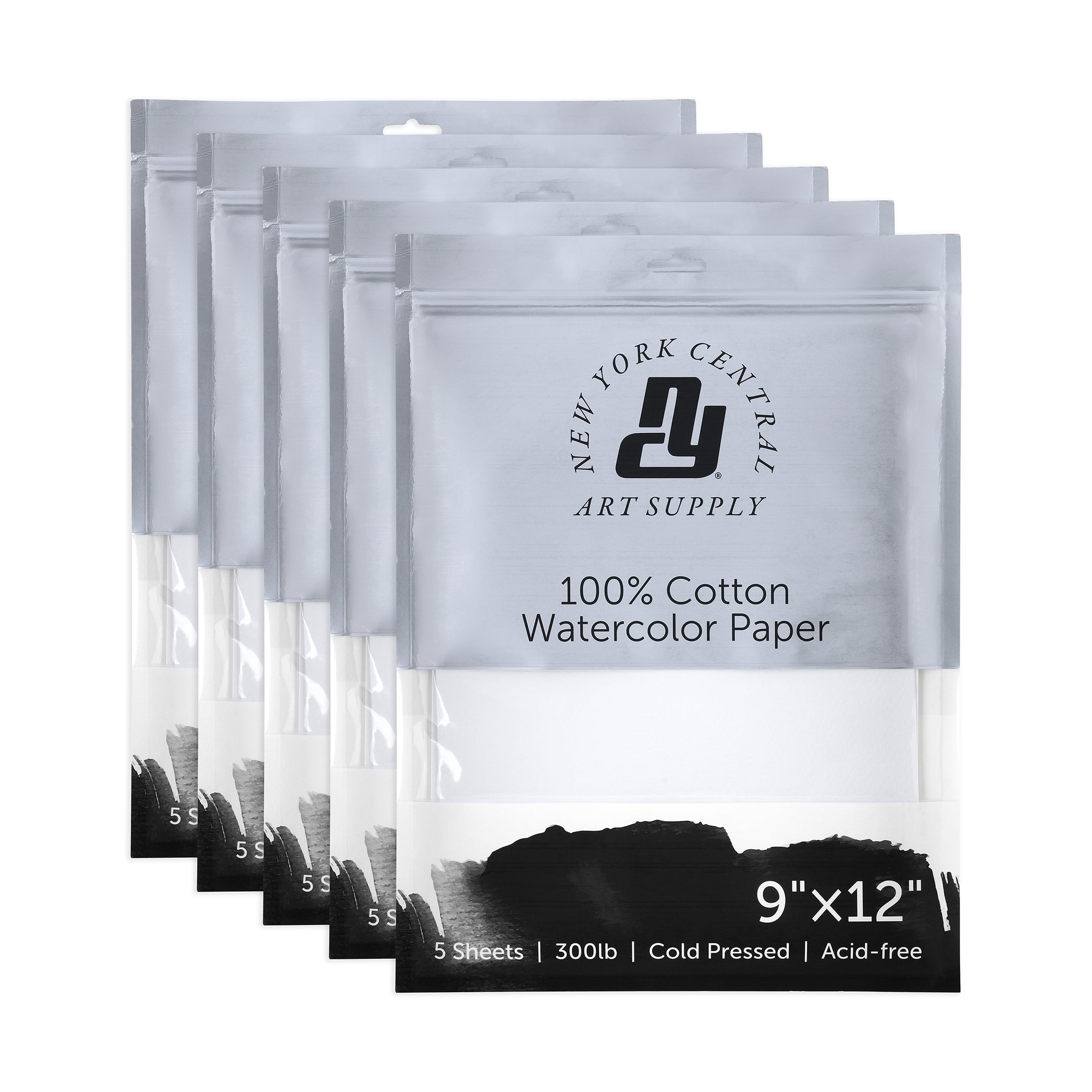 New York Central Watercolor Paper - 9x12" - 25 Sheets - 300 lb. Cold Press - 100% Cotton, Acid-Free, Archival Quality, Bright White Watercolor Paper Pad for Wet & Dry Media