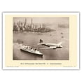 thumbnail image 1 of New York City 1938 - The Lindbergh Line (Douglas DC-3) - SS Normandie Ocean Liner - Vintage Aviation Poster by Clyde Sunderland - Master Art Print (Unframed) 9in x 12in, 1 of 4
