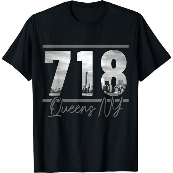 New York City 718 Area Code Skyline Queens NY NYC Vintage T-Shirt
