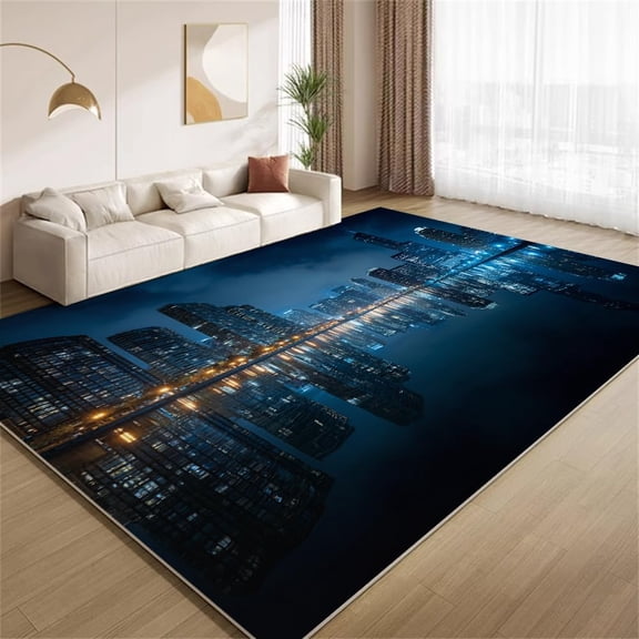 New York City Area Rugs, Midnight Skyline Reflection Pattern Carpet, Washable Non Slip Low Pile Soft Rug for Living Room Bedroom Decor Mat 2x3ft