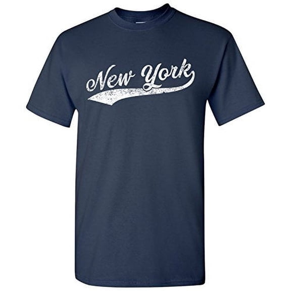 New York City Baseball Script Basic Cotton T-Shirt - X-Large - Navy