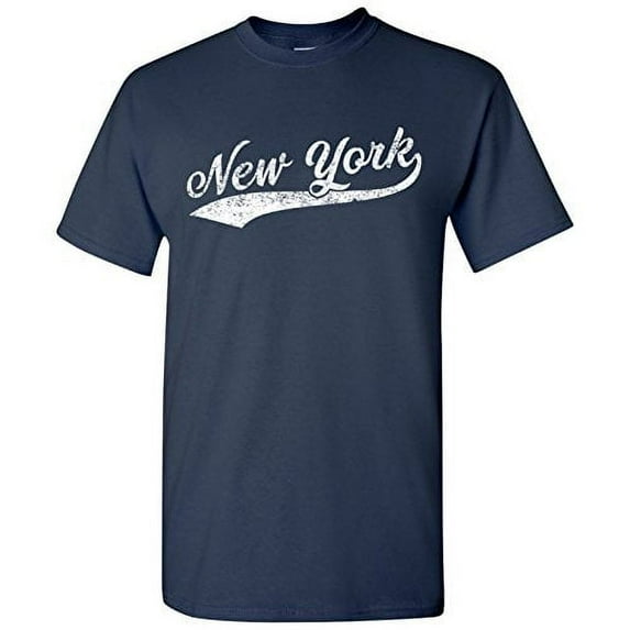 New York City Baseball Script Basic Cotton T-Shirt - X-Large - Navy