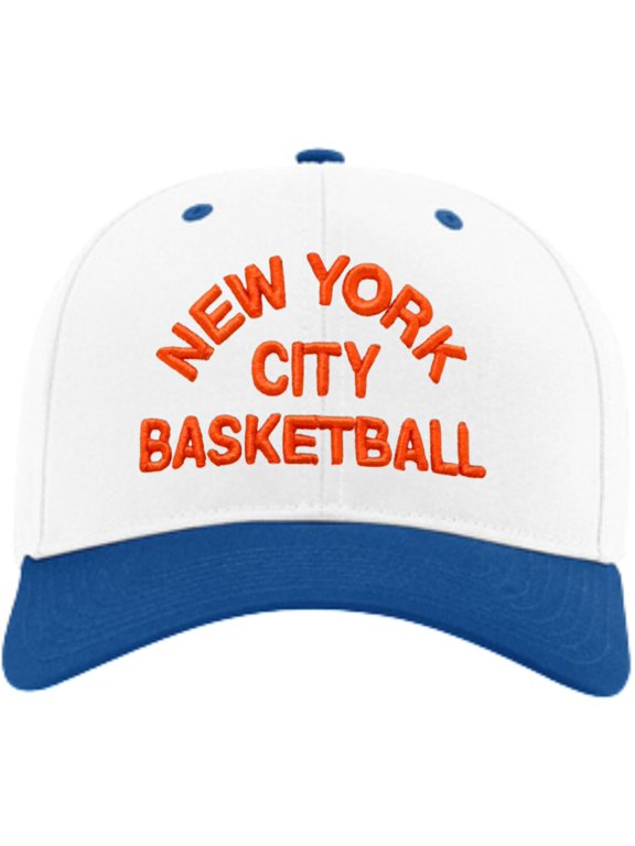 New York City Basketball 3D Puff Embroidered Hat Snapback Baseball Cap, Adjustable NYC B-Ball Cap (White/Royal)